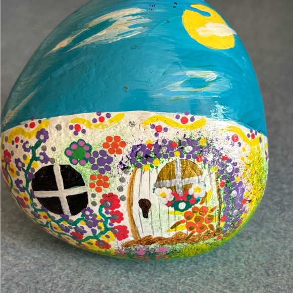 Other - Hand-Painted Stone Art fairy house with Floral Design
